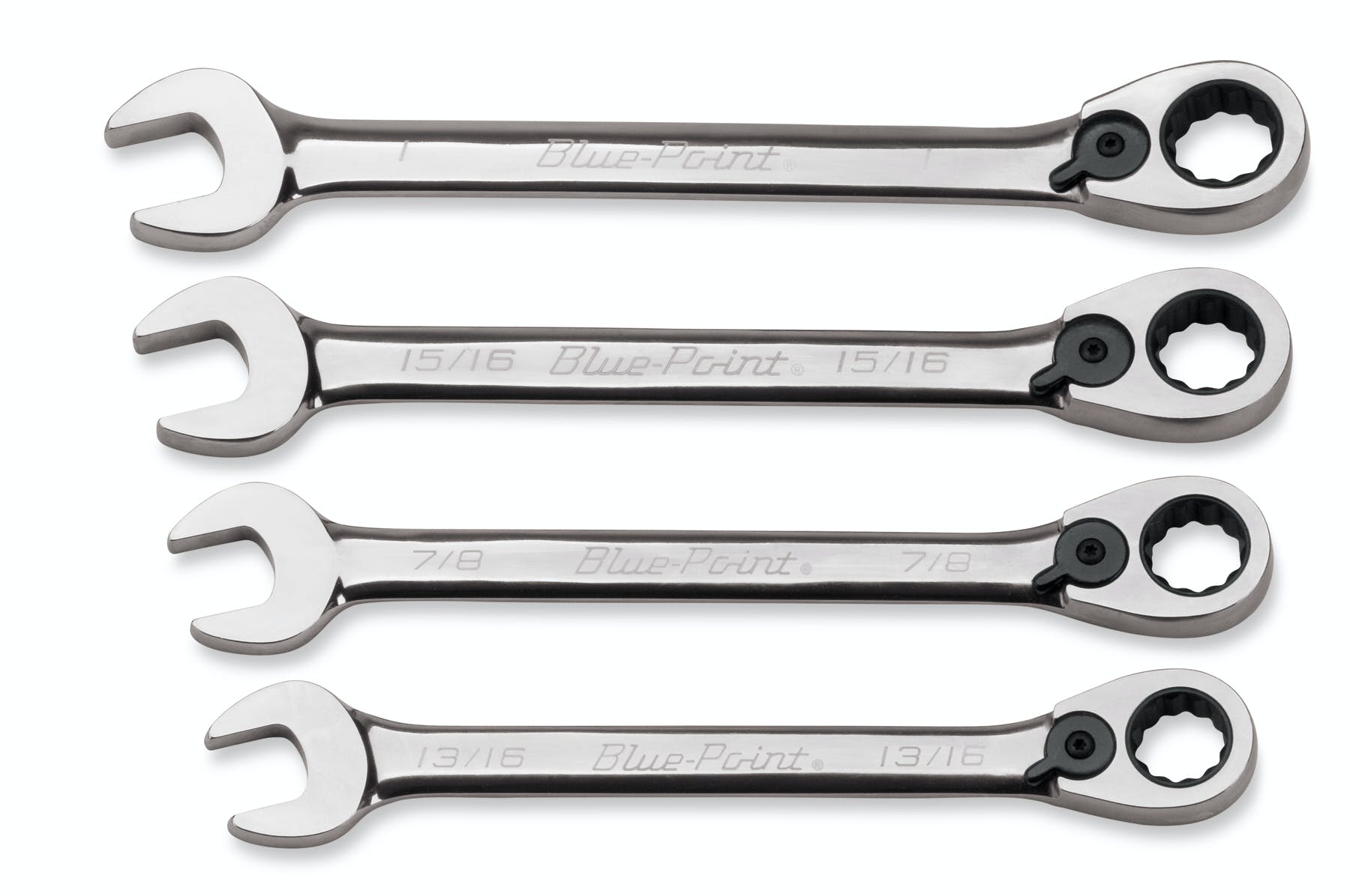 4 pc 12-Point SAE 15° Offset Ratcheting Box/Open-End Wrench Set (13/16–1 4 pc 12-Point SAE 15° Offset Ratcheting Box/Open-End Wrench Set (13/16–1